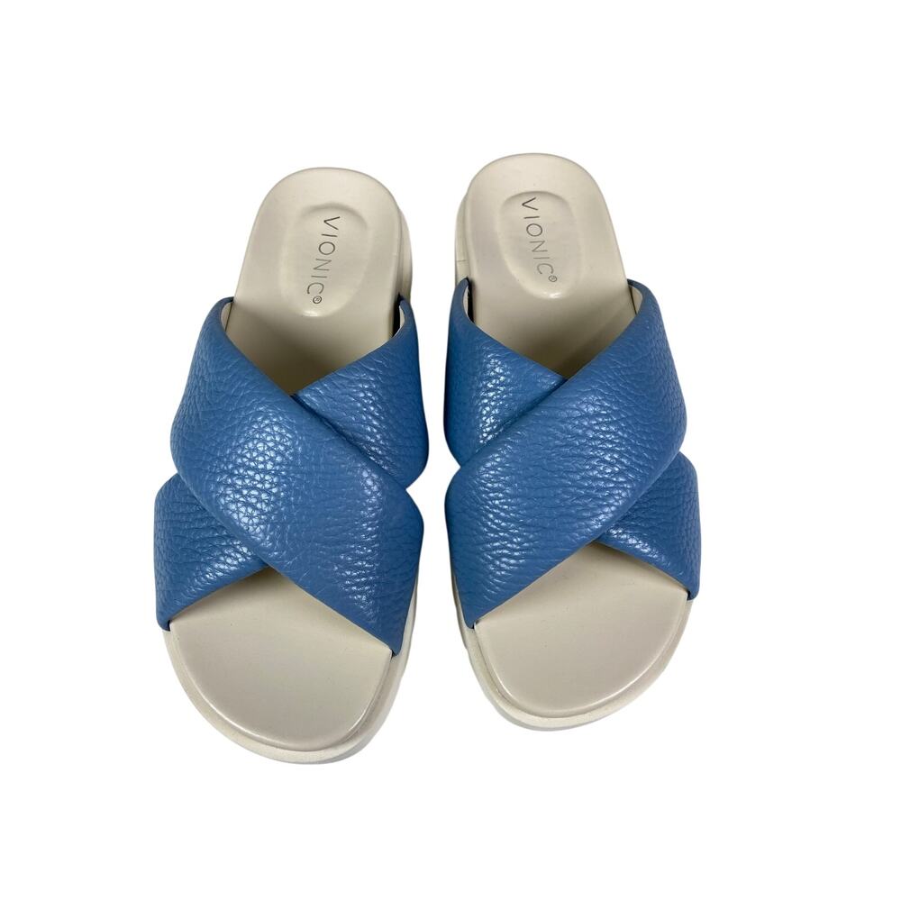 Vionic 7.5 Womens Slide Sandal Blue Leather